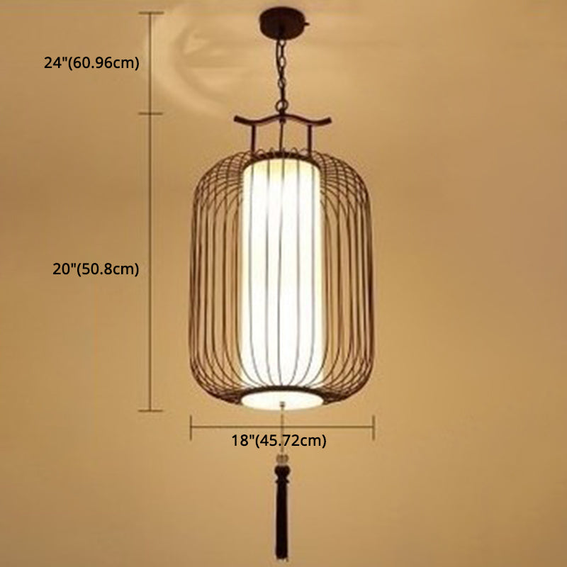 Vertical Cage Shade Pendant Lighting New Chinese Style Retro 1 Light Restaurant Hanging Lamp