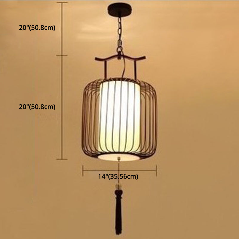 Vertical Cage Shade Pendant Lighting New Chinese Style Retro 1 Light Restaurant Hanging Lamp