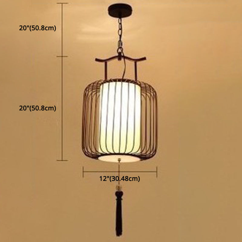 Vertical Cage Shade Pendant Lighting New Chinese Style Retro 1 Light Restaurant Hanging Lamp