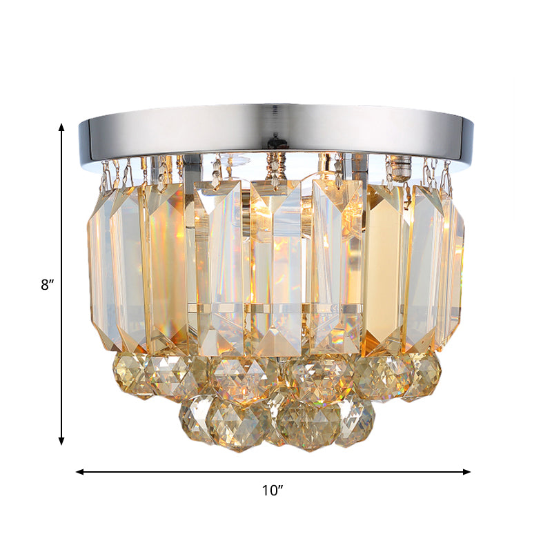 Clear/Smoke Gray/Cognac Crystal Round Mini Flush Light Simple 2-Light Corridor Flush Ceiling Light Fixture