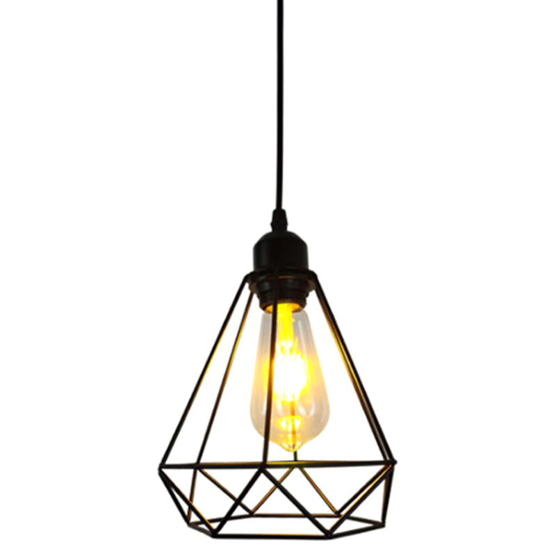 Diamond Iron Cluster Anhänger Beleuchtung Nordisches Retro 1-Licht-Restaurant Hanging Lampe in Schwarz