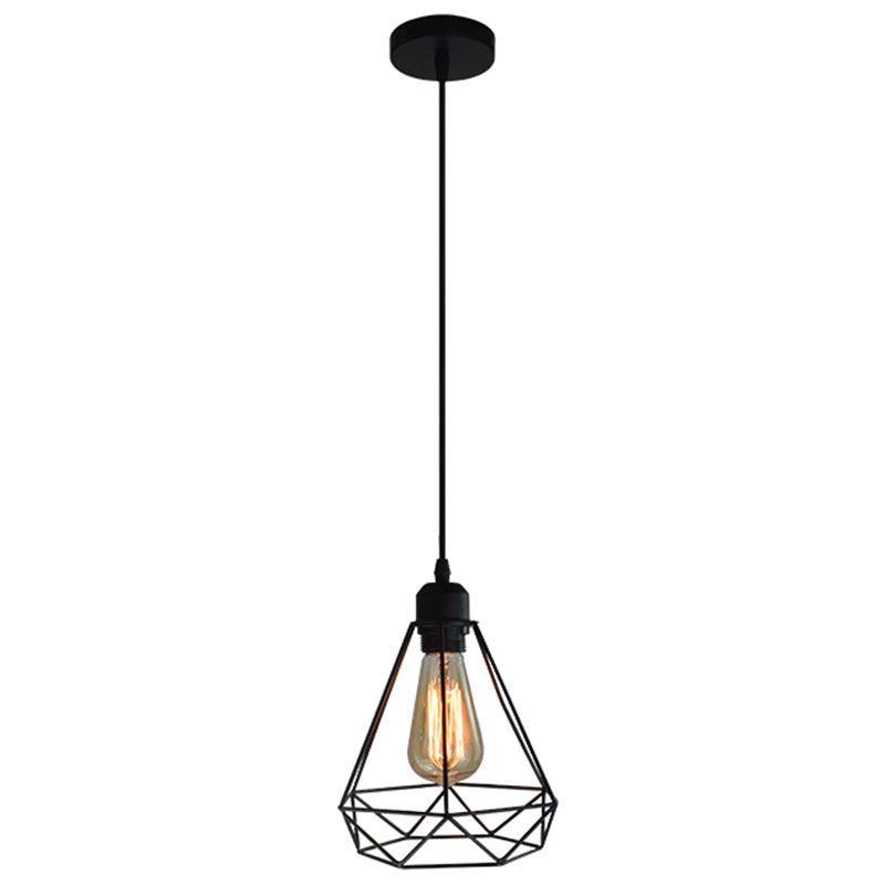 Diamond Iron Cluster Pendant Lighting Nordic Retro 1-Light Restaurant Hanging Lamp in Black