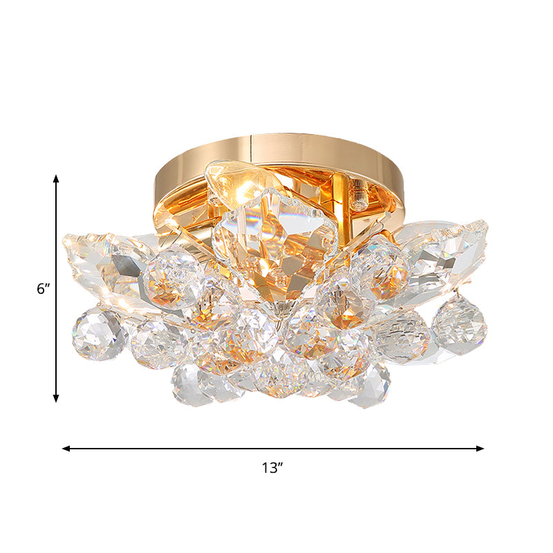 4 Lights Bedroom Flush Ceiling Light Minimal Gold/Silver Flush Mounted Ceiling Light with Irregular Crystal Shade