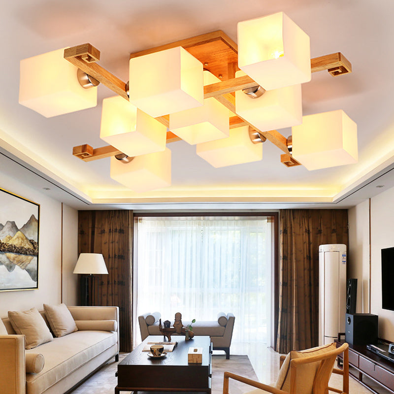 Splicing Squares Flush Mount Ceiling Light Modernist White Glass Ceiling Light Fixtures for Living Room