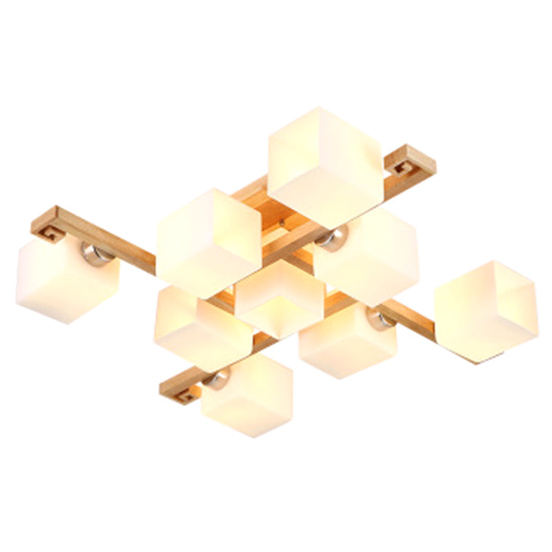 Splicing Squares Flush Mount Ceiling Light Modernist White Glass Ceiling Light Fixtures for Living Room