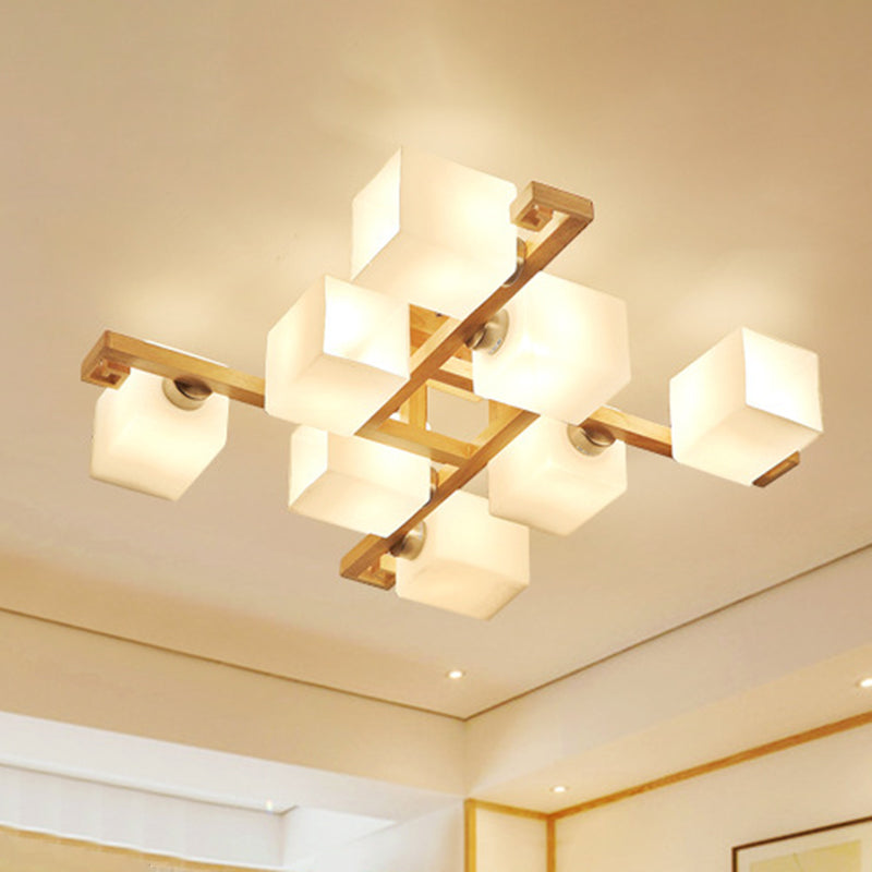 Splicing Squares Flush Mount Ceiling Light Modernist White Glass Ceiling Light Fixtures for Living Room