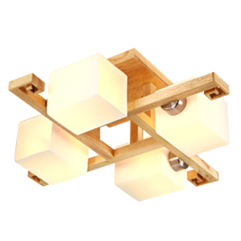 Splicing Squares Flush Mount Ceiling Light Modernist White Glass Ceiling Light Fixtures for Living Room