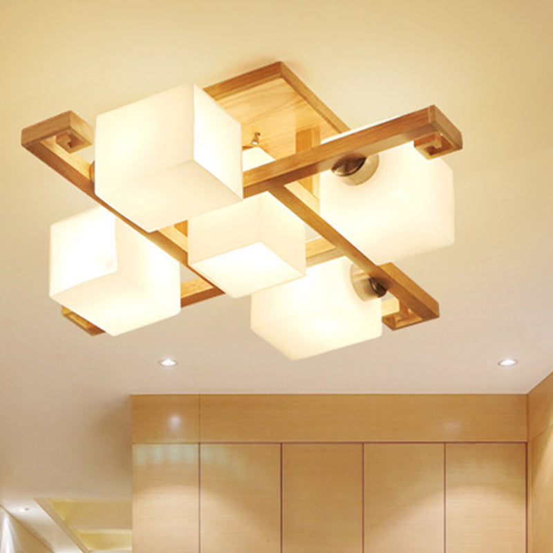 Splicing Squares Flush Mount Ceiling Light Modernist White Glass Ceiling Light Fixtures for Living Room