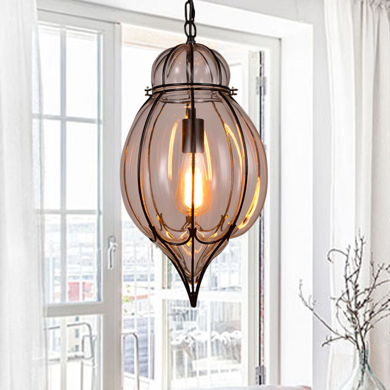 Clear Glass Teardrop Hanging Pendant Light Industrial Style Single Pendant Lighting in Black for Restaurant