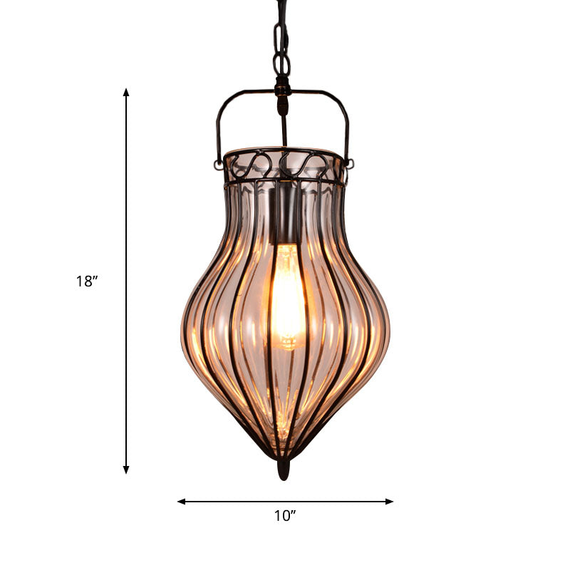 Clear Glass Teardrop Hanging Pendant Light Industrial Style Single Pendant Lighting in Black for Restaurant