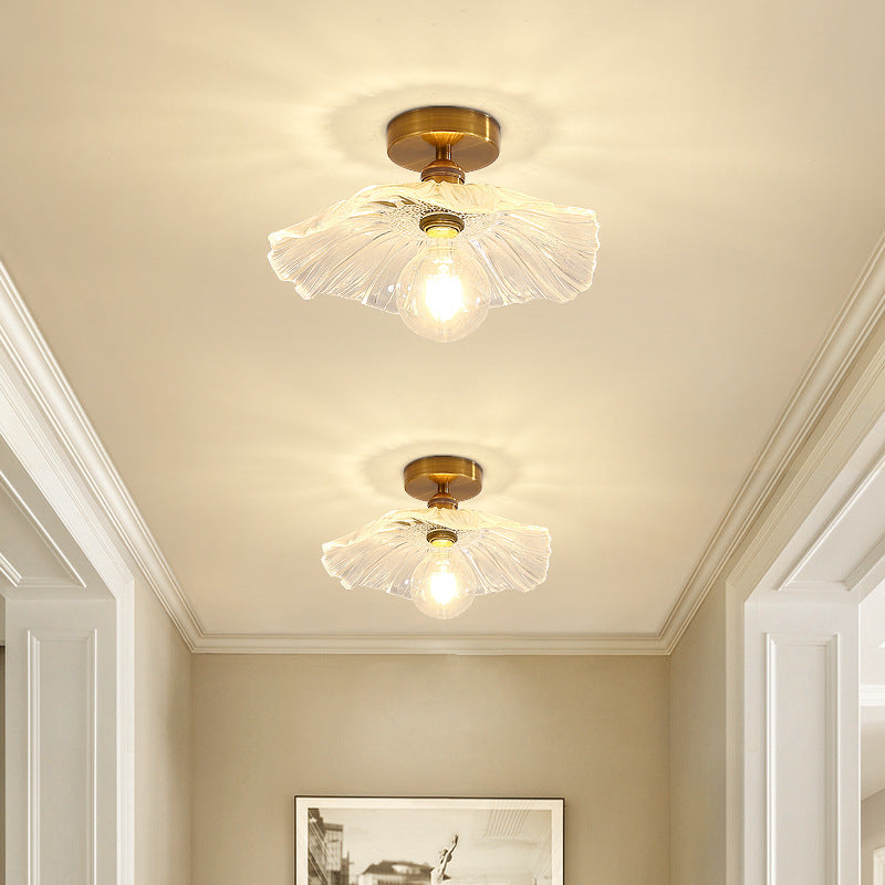 Traditional Clear Glass Ceiling Light Corridor Lighting Fixture with Brass Lamp Holder