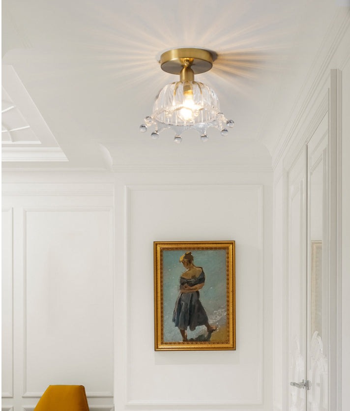 Éclairage du couloir de plafond en verre transparent traditionnel avec porte-lampe en laiton