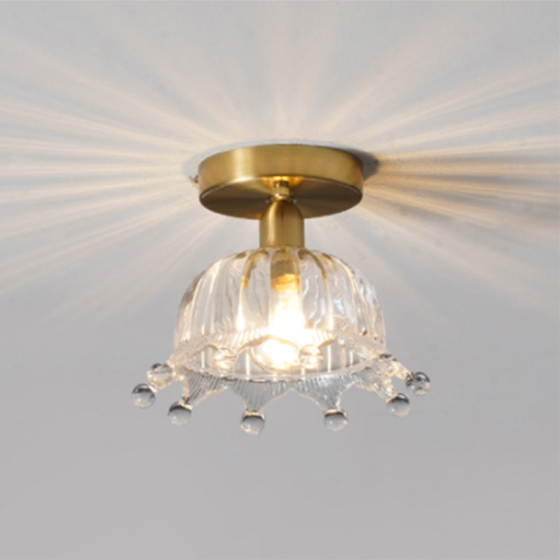 Traditional Clear Glass Ceiling Light Corridor Lighting Fixture with Brass Lamp Holder