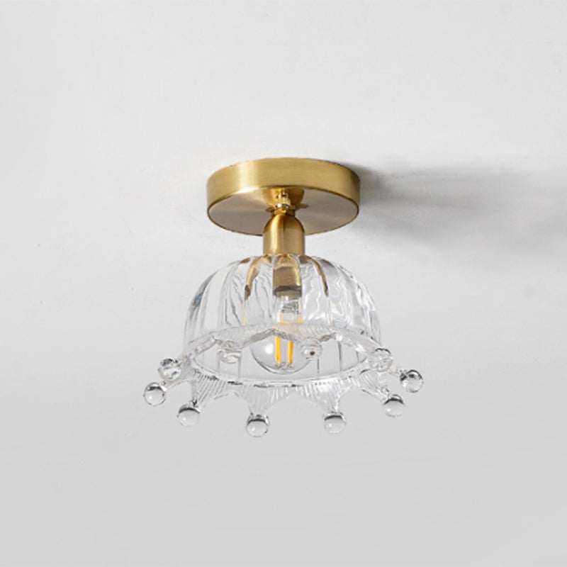 Traditional Clear Glass Ceiling Light Corridor Lighting Fixture with Brass Lamp Holder