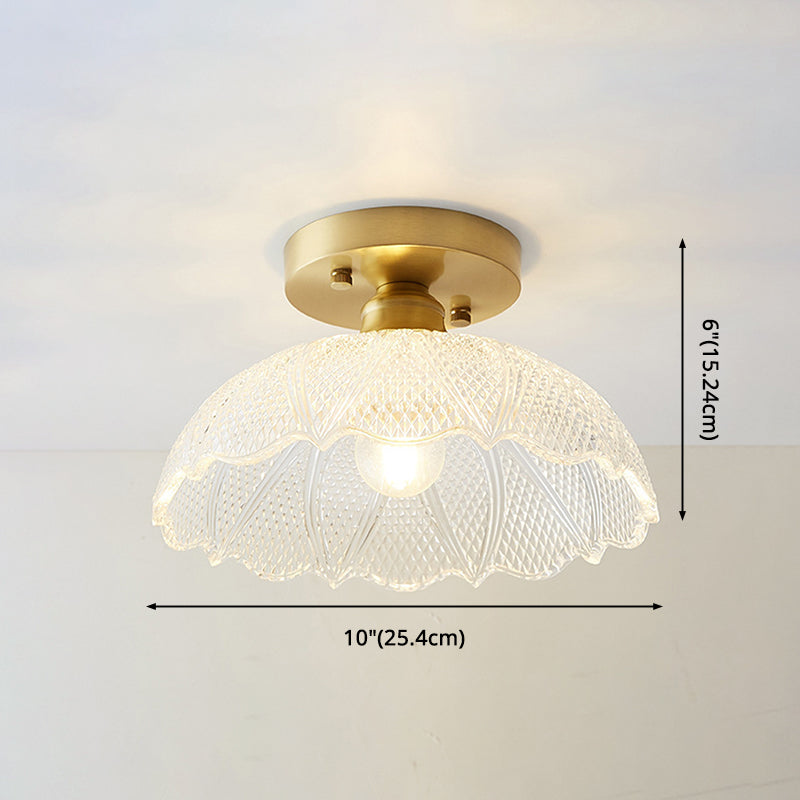 Apparecchio di illuminazione del corridoio a soffitto in vetro trasparente tradizionale con supporto per lampada in ottone