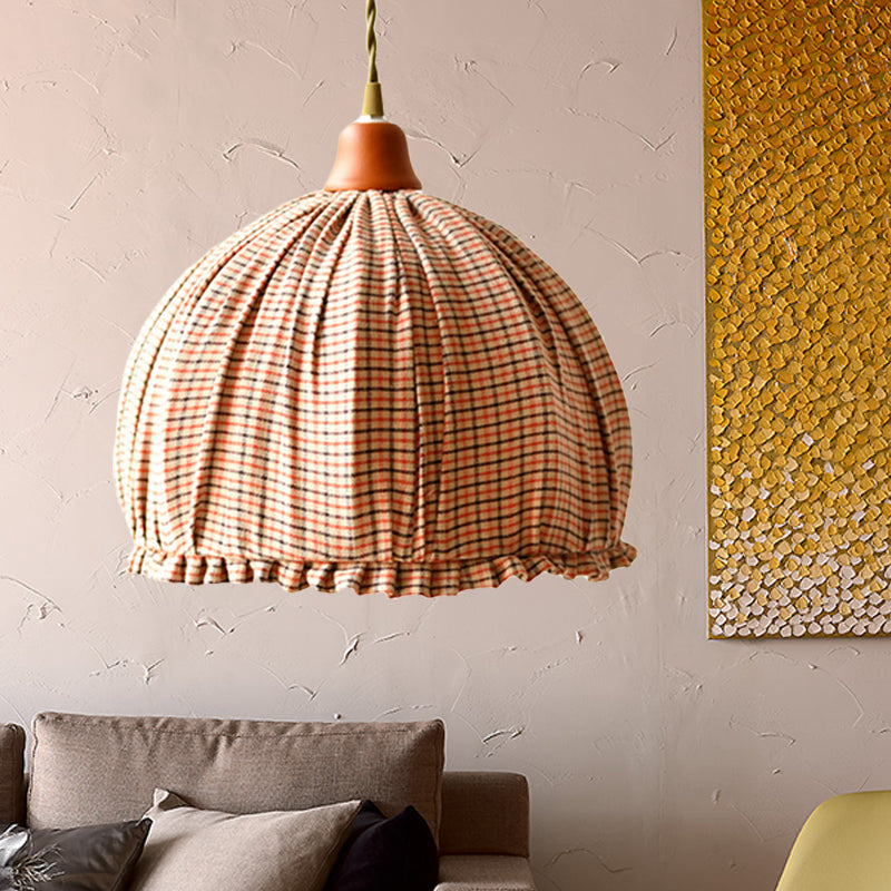 Fabric Dome Shape Ceiling Pendant Classic Single Dining Room Hanging Lamp in Pink/Orange