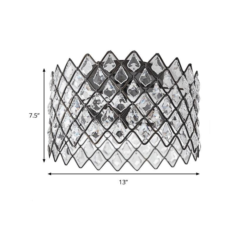 Metalen trommel semi-inbouwlamp met kristallen decoratie eigentijds 3/5 lampen 13"/19,5" W binnenplafondverlichting in zwart