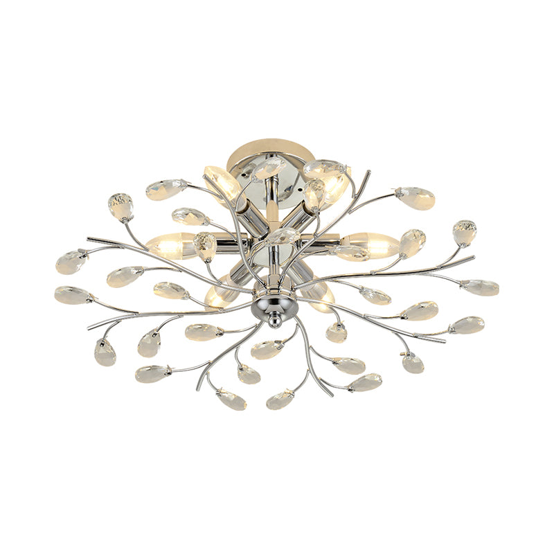 Rama Semi Flush Candelier Metal Metal Metal and Crystal 6 Heads Semi Flush Light in Chrome