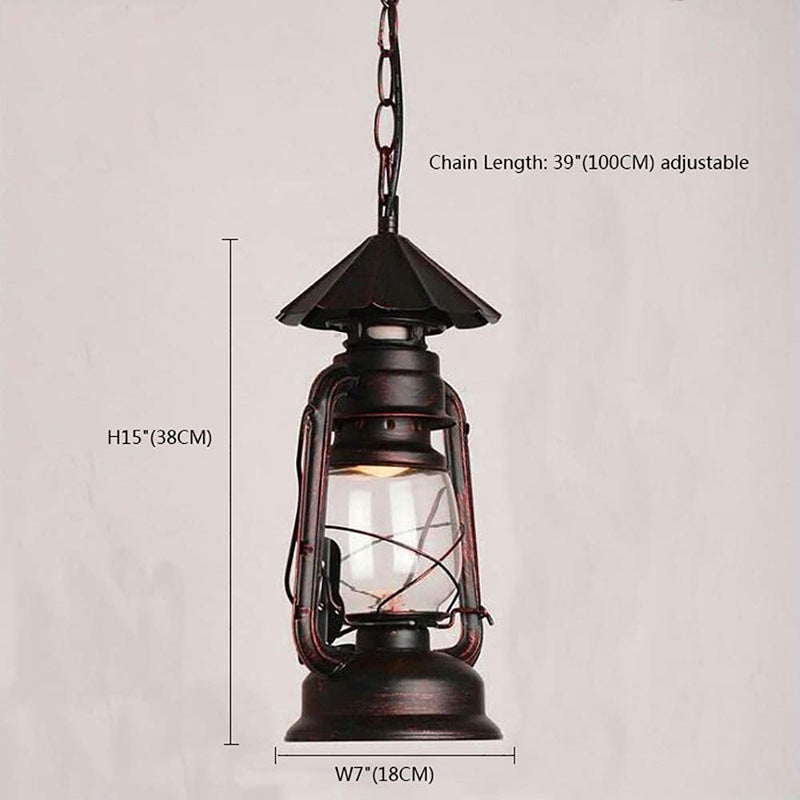 Metal Rust Finish Pendant Light Fixture Kerosene Lamp Shaped 1-Light Nautical Style Hanging Light