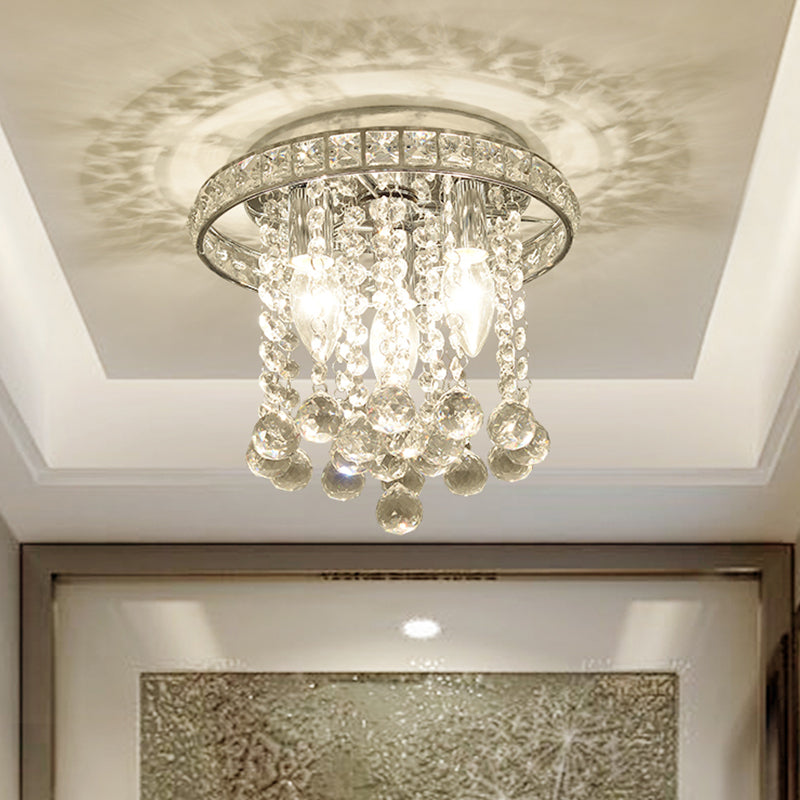 Round Soffitto Illuminazione con Crystal Accents Contemporary 3 Bulbi Living Room Massimale Montato Light in Chrome Finish