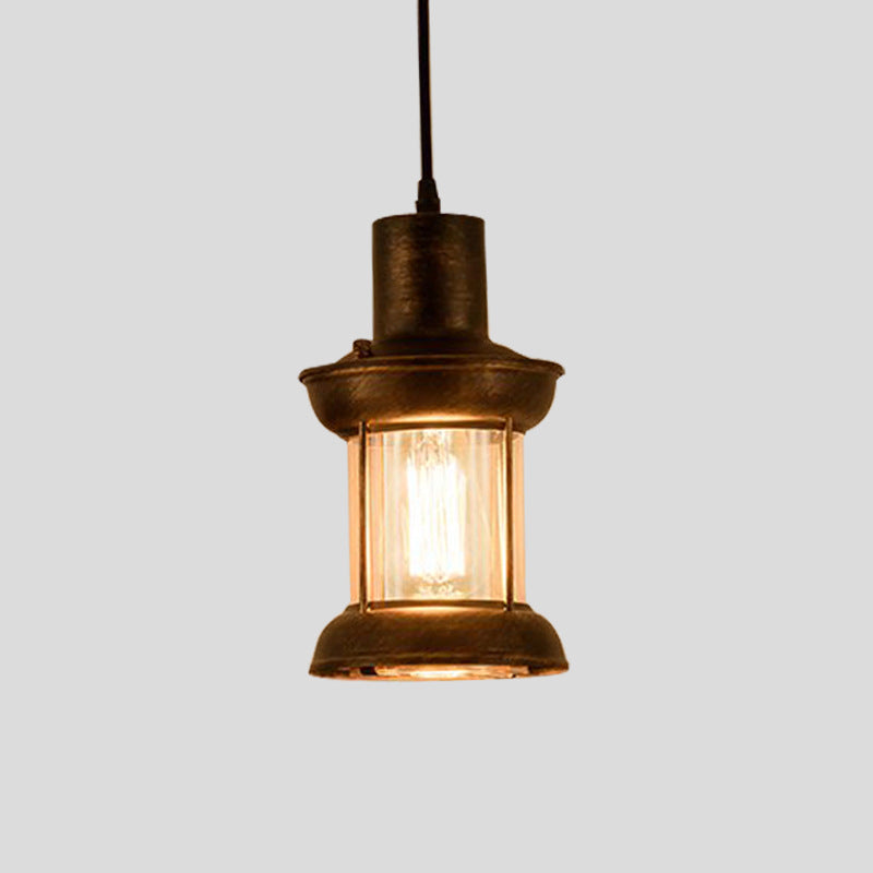 Ristorante lantern ristorante leggero stile country vetro trasparente 1 lampadario bronzo a sospensione in bronzo