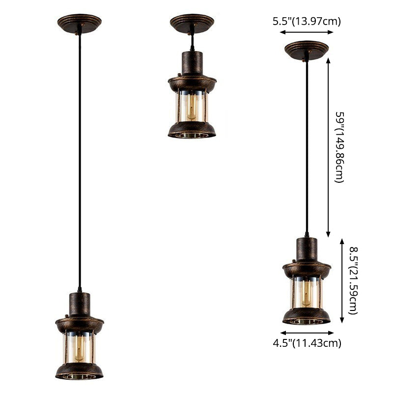 Restaurante Lantern Pendulum Light Country Style Clear Glass 1 Bulb Bronce Colgante Luz Luz de luz