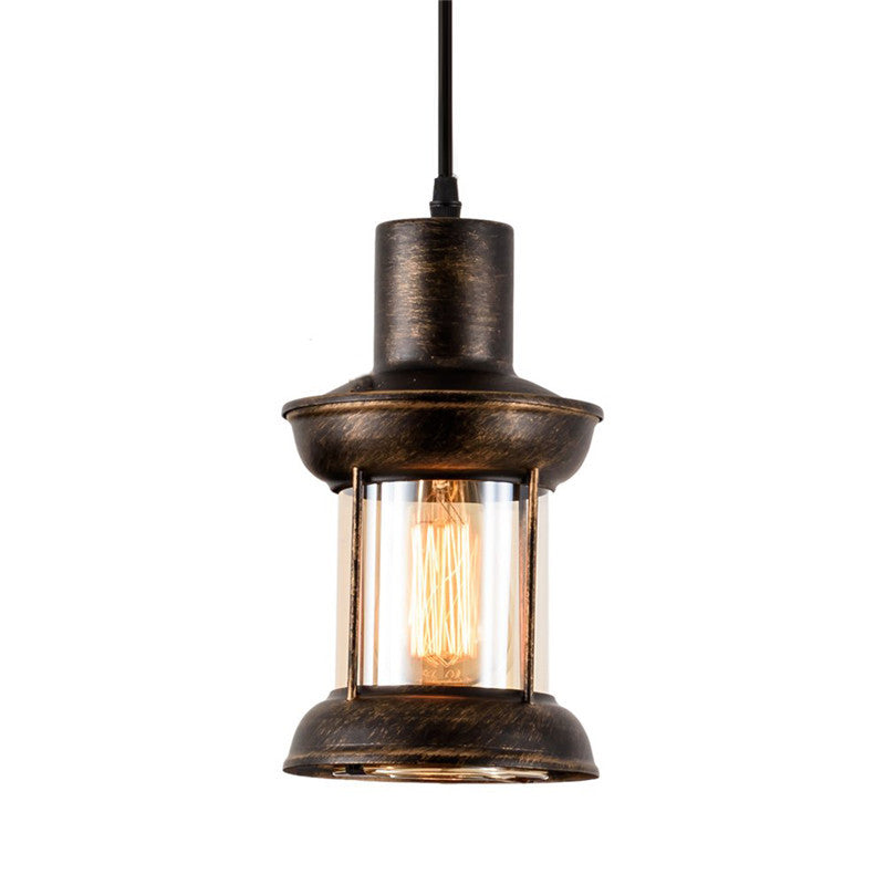 Lantaarn Restaurant Pendulum Licht Landstijl Clear Glass 1 Bolb Bronze hanglamp Licht armatuur