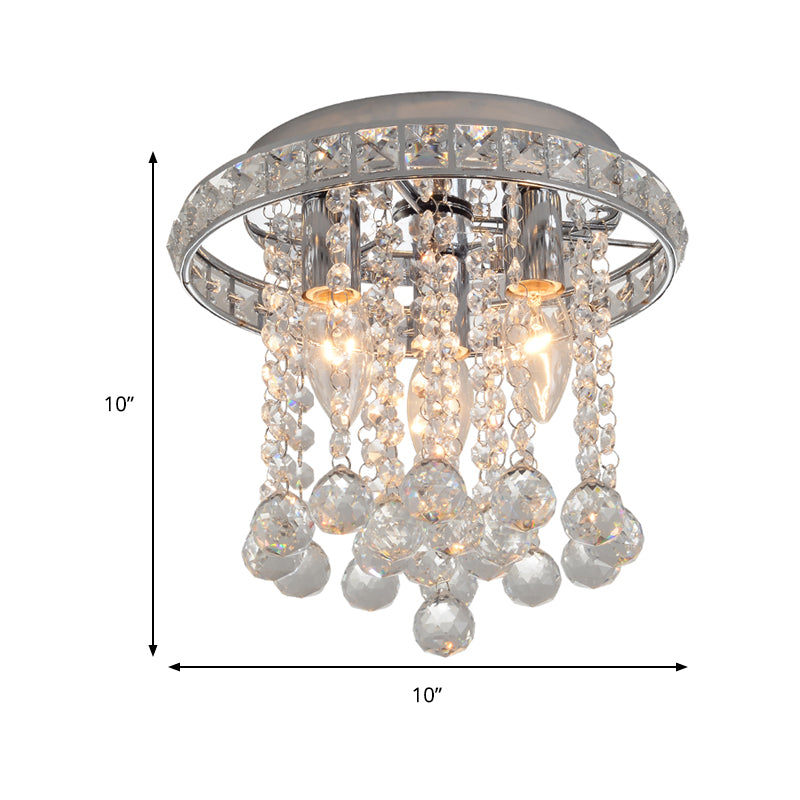 Ronde Plafondverlichting met Kristalaccenten Hedendaagse 3-lampen Woonkamer Plafondverlichting Opgezette Licht in Chrome Afwerking