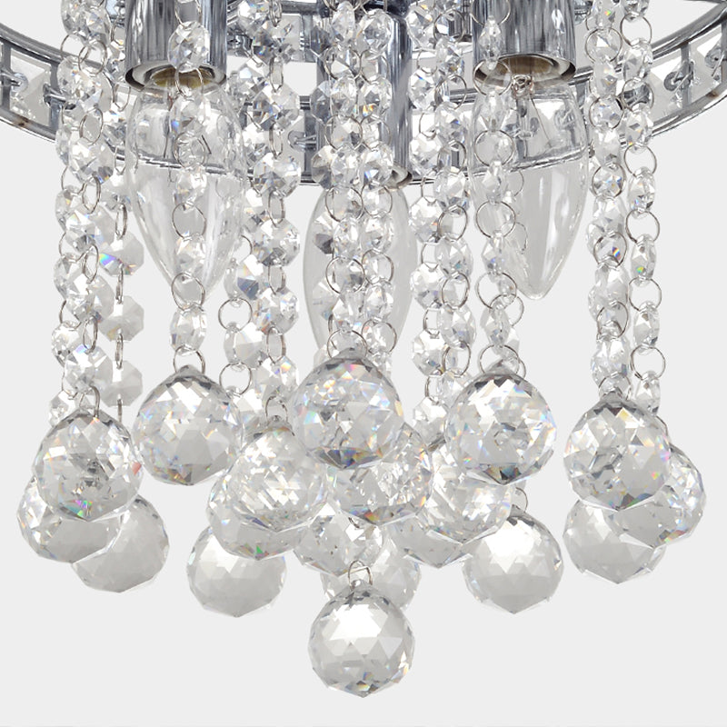 Round Ceiling Lighting with Crystal Accents Contemporary 3 Bulbs Living Room Ceiling Mounted Light in Chrome Finish