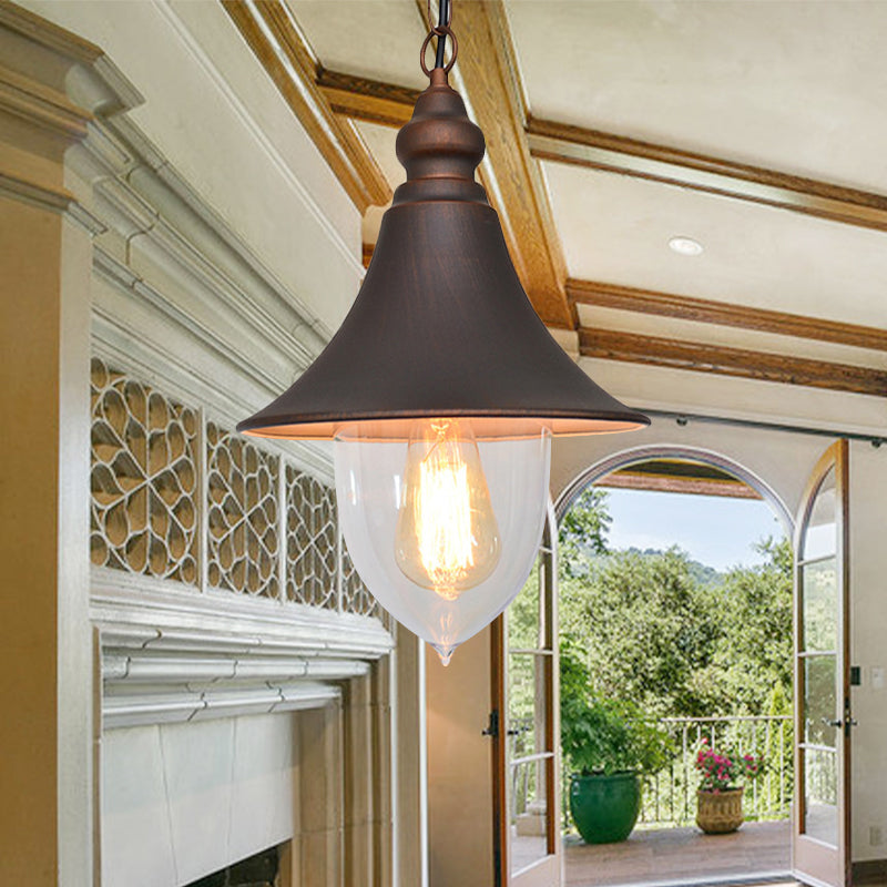 Black/Bronze/Gold Hanging Light Country Style 1 Light Pending Lighting con sombra de plástico transparente