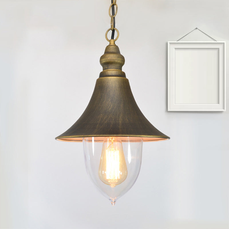 Black/Bronze/Gold Hanging Light Country Style 1 Light Pending Lighting con sombra de plástico transparente