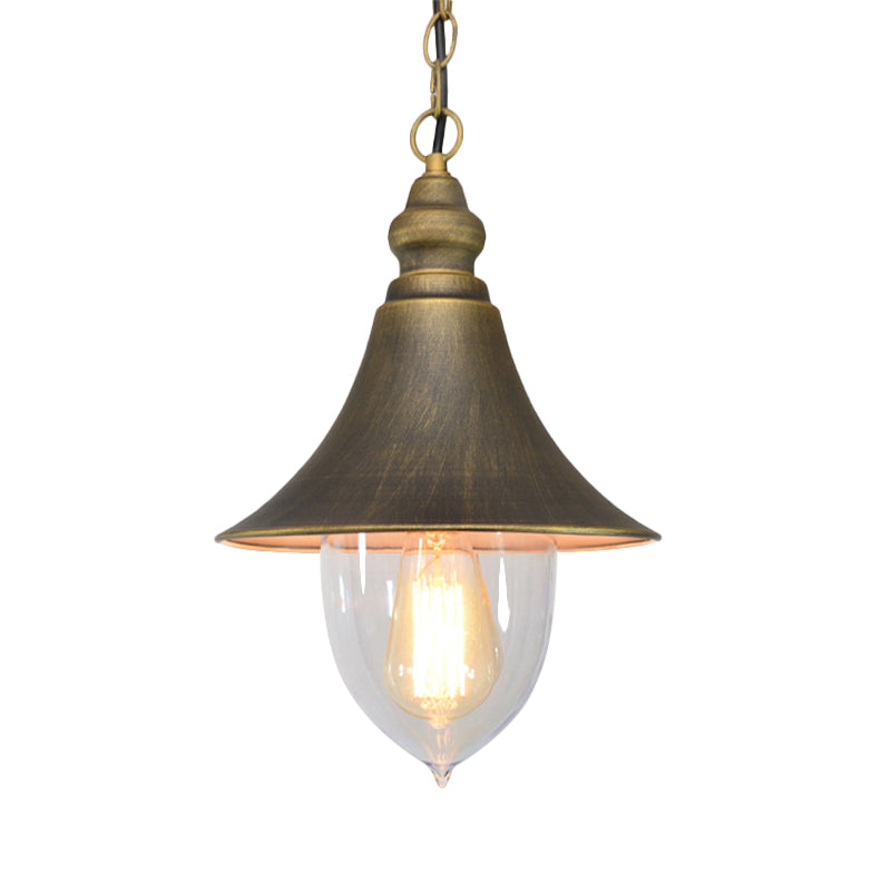 Black/Bronze/Gold Flared Hanging Light Country Style 1 Light Pendant Lighting with Clear Plastic Shade