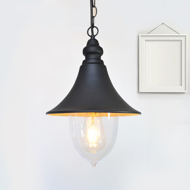 Black/Bronze/Gold Flared Hanging Light Country Style 1 Light Pendant Lighting with Clear Plastic Shade