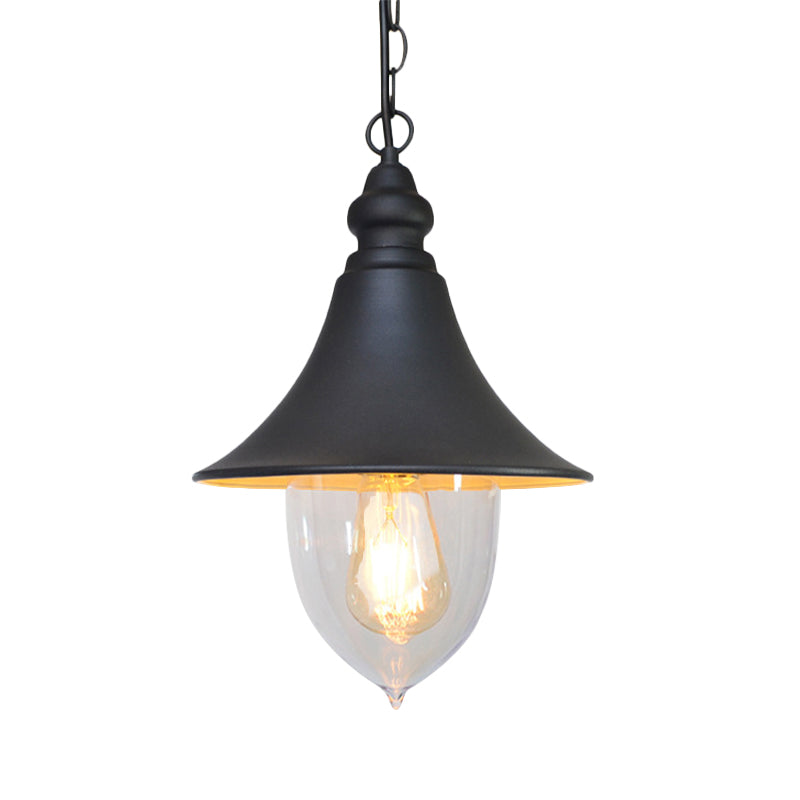 Black/Bronze/Gold Flared Hanging Light Country Style 1 Light Pendant Lighting with Clear Plastic Shade