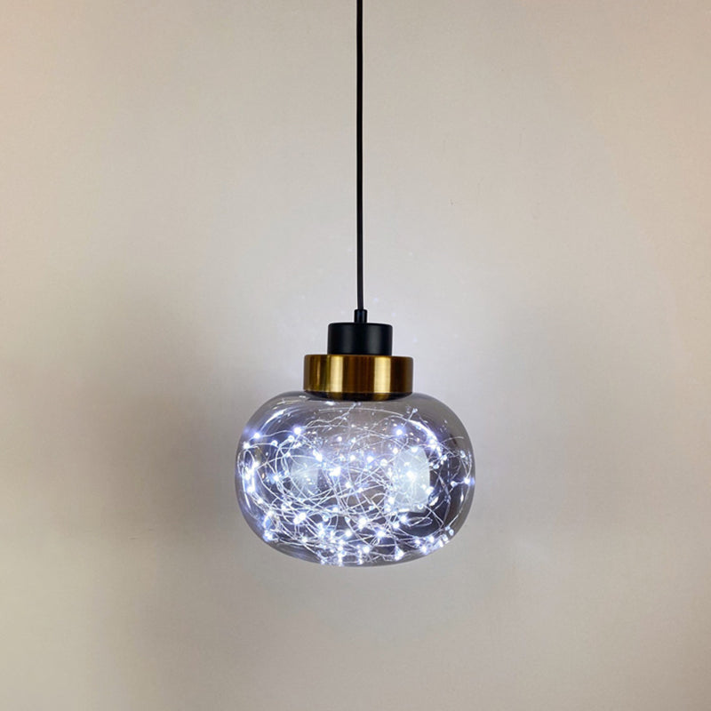 Glass Jar Pendant Light Fixture Modern Brass Finish Ceiling Hang Lamp with LED String