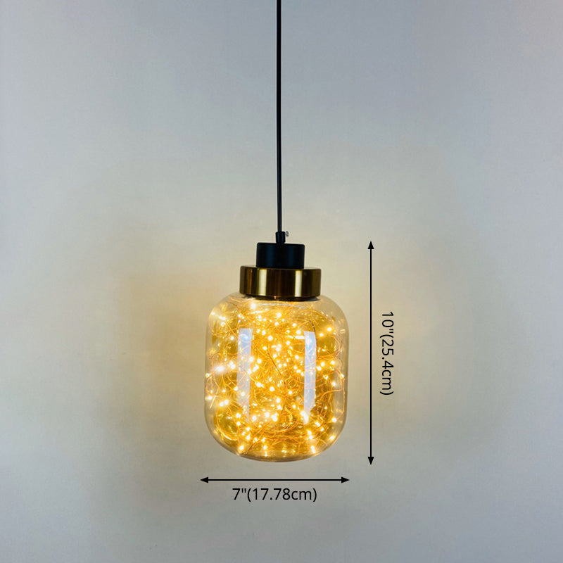 Glazen pot hanglamp lampje armatuur moderne koperen afwerking plafond hang lamp met led string