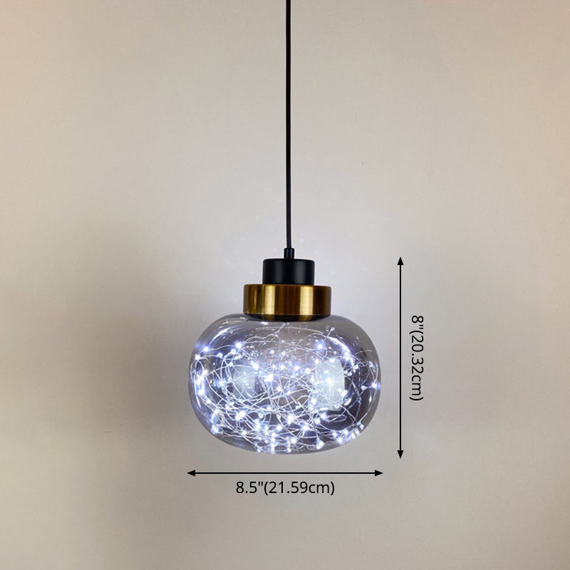 Glazen pot hanglamp lampje armatuur moderne koperen afwerking plafond hang lamp met led string