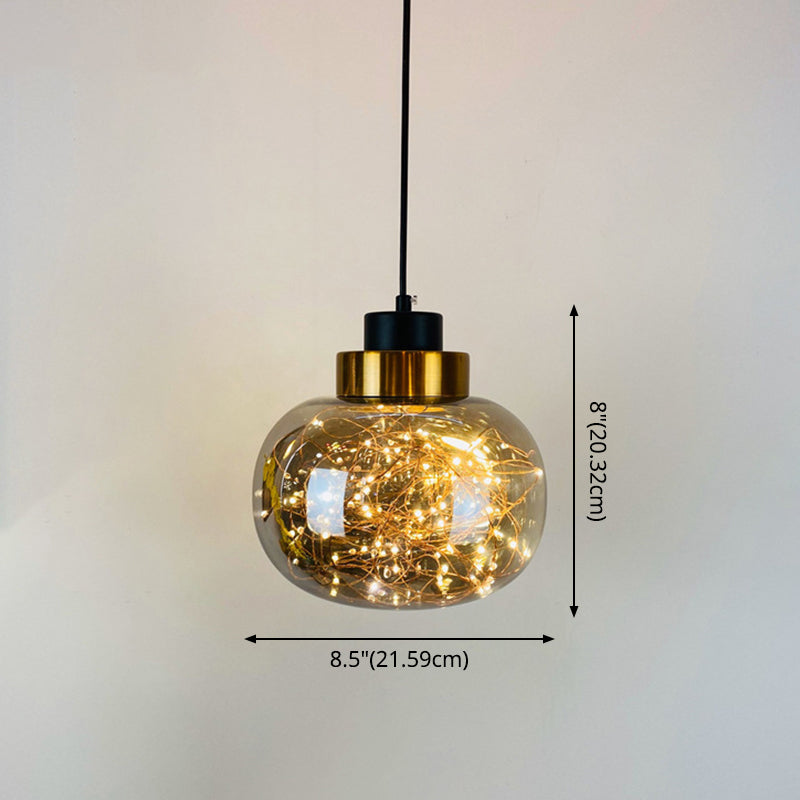 Glazen pot hanglamp lampje armatuur moderne koperen afwerking plafond hang lamp met led string