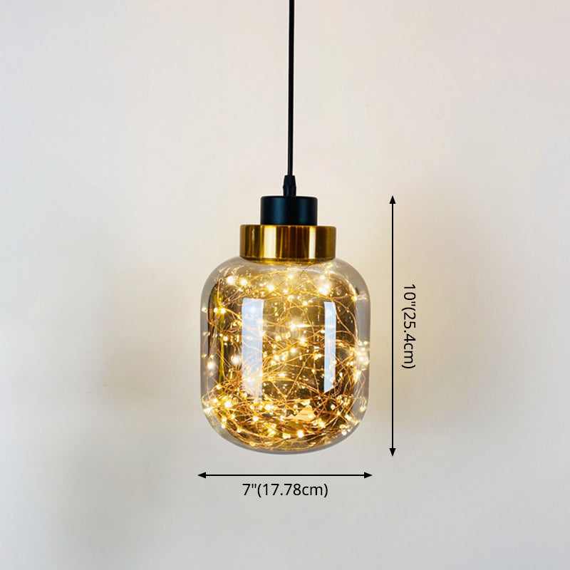 Glass Jar Pendant Light Fixture Modern Brass Finish Ceiling Hang Lamp with LED String