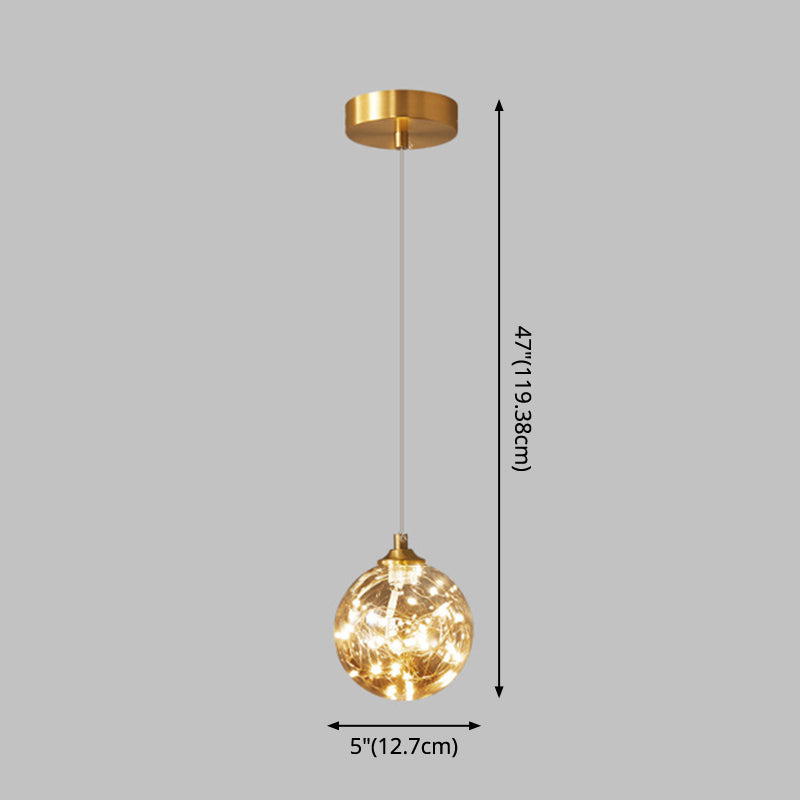 Finition en laiton globe suspension lampe nordique en verre ambre LED Éclairage pendentif étoilé pour la chambre