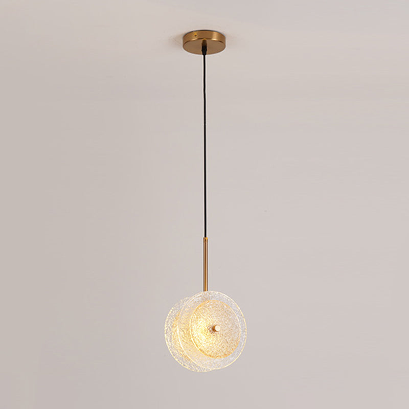 Lumière de suspension à disque en verre cristallin Simplicité en laiton plaqué LED suspendue pour dîner