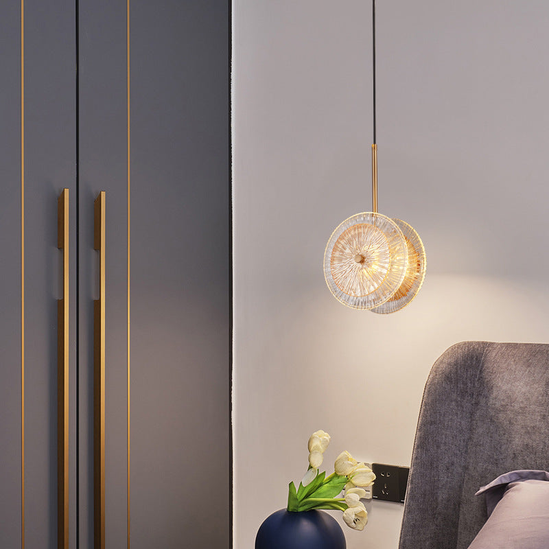 Lumière de suspension à disque en verre cristallin Simplicité en laiton plaqué LED suspendue pour dîner