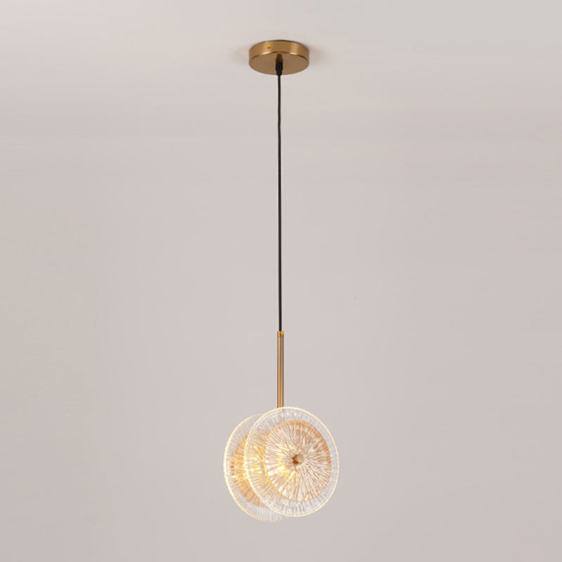 Lumière de suspension à disque en verre cristallin Simplicité en laiton plaqué LED suspendue pour dîner