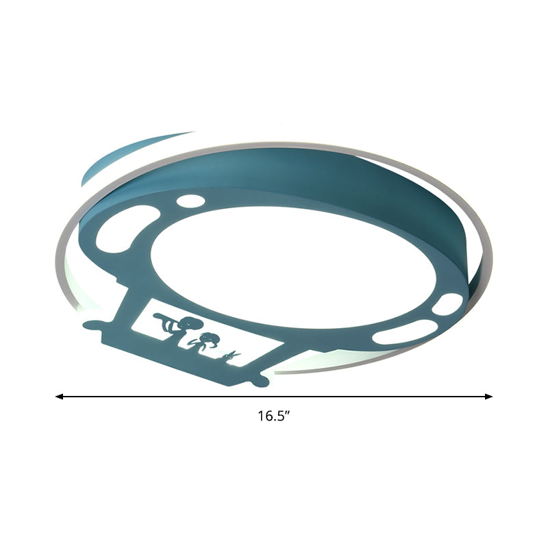 Cartoon-Heißluftballon-Unterputzleuchte mit blauem/rosafarbenem Metallschirm und LED-Deckenleuchte mit mattiertem Diffusor