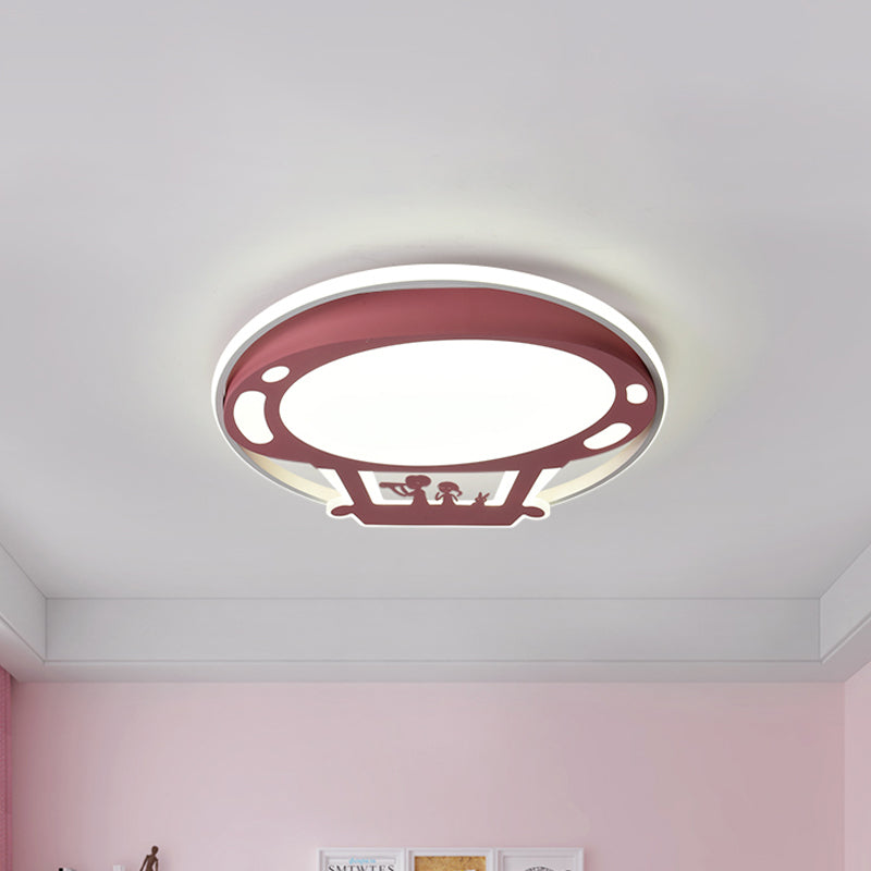 Cartoon Hot Air Balloon Flush Mount Blue/Pink Metal Shade Led Flush Ceiling Light with Frosted Diffuser