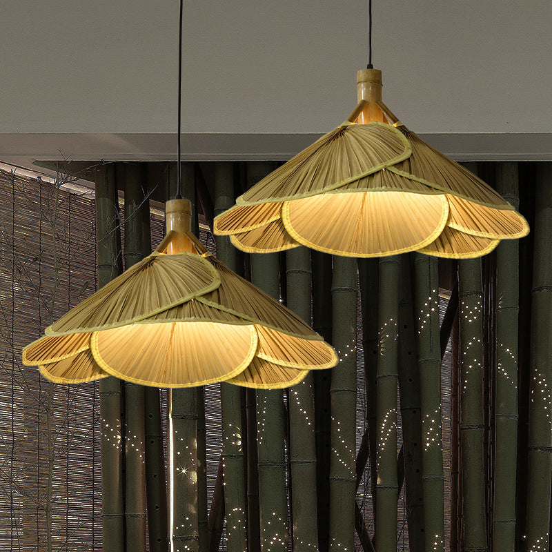 Fan Cattail Fan Bamboo Light Cince in stile cinese Sospensione in legno a 1 luce per foyer