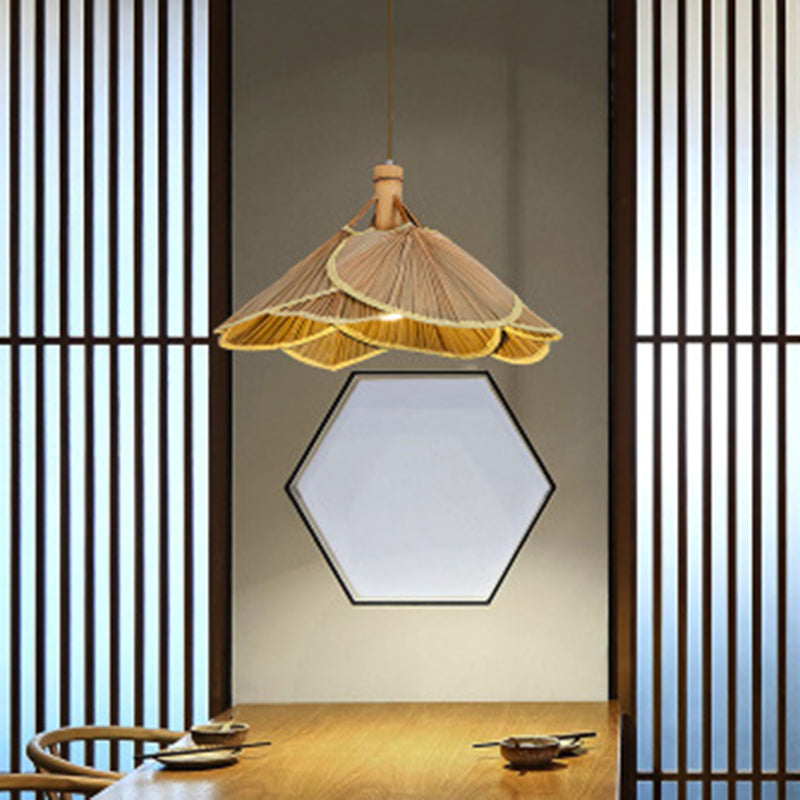 Fan Cattail Fan Bamboo Light Cince in stile cinese Sospensione in legno a 1 luce per foyer