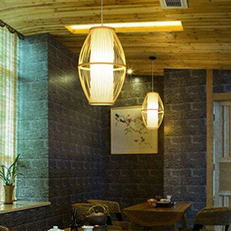 Semplicità a sospensione oval a sospensione Bamboo 1 ristorante lampadina appesa la luce in legno