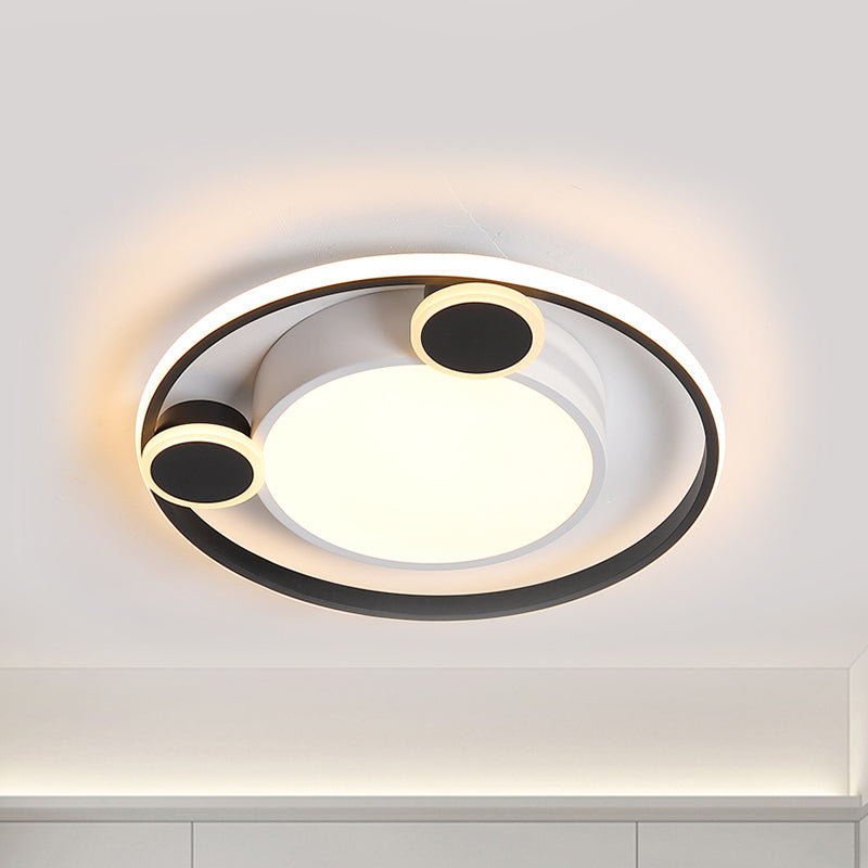 Metallic Orbit Flush Lamp with Black/White Shade Integrated Led Nordic Ceiling Mounted Light, Warm/White Light