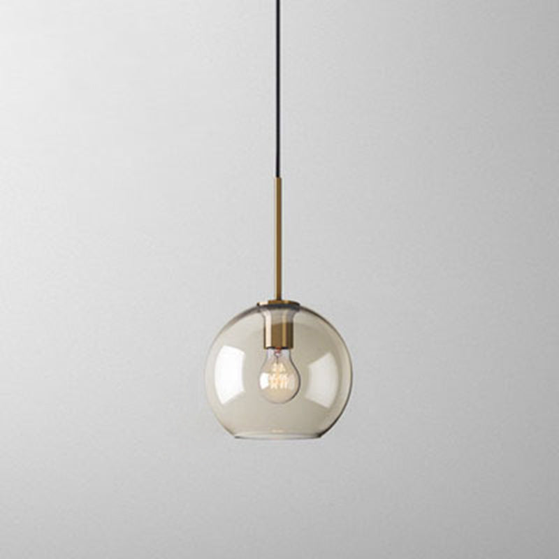 1-Light Pendant Lamp Vintage Cafe Hanging Light with Geometric Glass Shade in Brass